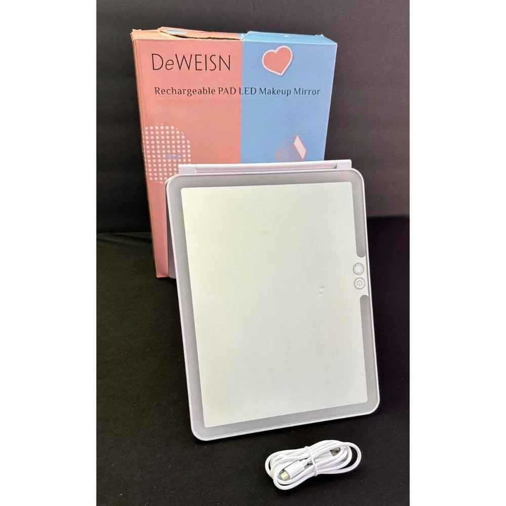 PAD LED USB Rechargeable Folding Travel Makeup Mirror White Dimming DeWeisn Box